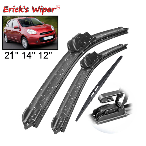 Kit de limpiaparabrisas traseros y delanteros de Erick para Nissan Micra March K13 2010 - 2022 parabrisas ventana 21 