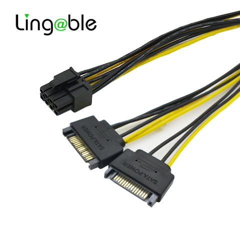 Tarjeta gráfica de vídeo para minería de Bitcoin, Cable de alimentación de tarjeta de 20CM con doble SATA de 15 pines macho a PCI-E de 8 pines (6 + 2) macho ► Foto 1/6