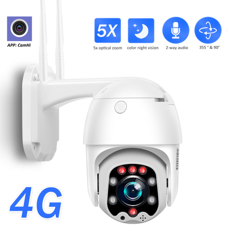 Cámara con Zoom óptico para exteriores, tarjeta SIM, 3G, 4G, 5X, 1080P, HD, cámara PTZ con WiFi, Mini cámara IP de velocidad, visión nocturna a Color, H.264, Camhi ► Foto 1/6