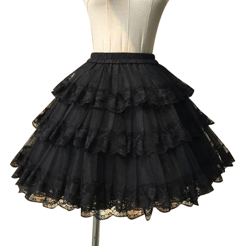 Blanco suave/Negro Cosplay Pettiskirt encaje Lolita enagua/falda tutú ► Foto 1/5