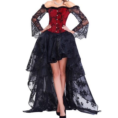 TOPMELON Steampunk corsé vestido Bustier gótico Corselet Sexy corsés mujeres encaje fuera del hombro Floral fiesta caliente vestidos largos ► Foto 1/6