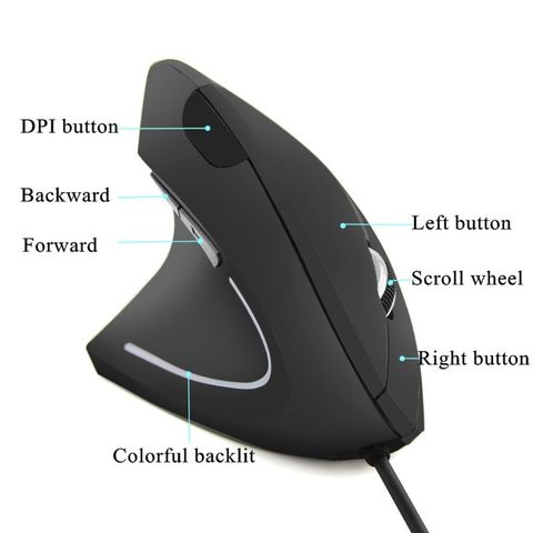 1 ratón Vertical con cable y mano izquierda, ratón ergonómico para juegos 800 1200 1600 DPI, ratón óptico USB saludable para muñeca, ratón para Pc ► Foto 1/5