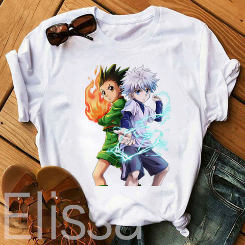 Gon y Killua camiseta Japón Anime de Hunter X Hunter mujeres camiseta japonés Anime HxH moda camiseta estética ropa ► Foto 1/6