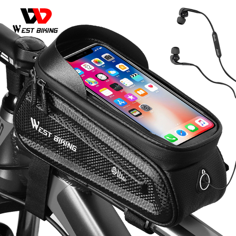 Bolsa de bicicleta WEST BIKING 6,0-7,2 pulgadas Bolsa De Teléfono impermeable bolsa de cuadro frontal sensible pantalla táctil MTB accesorios de bicicleta de carretera ► Foto 1/6