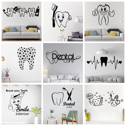 Pegatinas de pared para cuidado de clínica dental, cepilla tus dientes  sonríe todos los días, impermeables, pegatinas de pared extraíbles para  baño