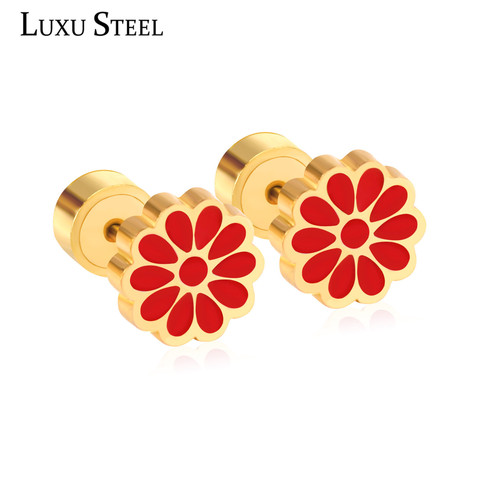 LUXUSTEEL-pendientes de acero inoxidable con forma de flor para Mujer, aretes pequeños, antialergias, color rojo, 2022 ► Foto 1/6