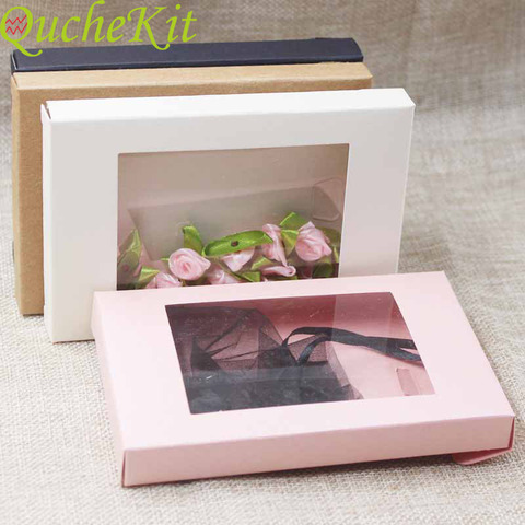 50 Uds. Paquete de regalo de papel multicolor y caja de exhibición con ventana de PVC transparente cajas de dulces de boda cajas de embalaje de regalo de papel Kraft ► Foto 1/6