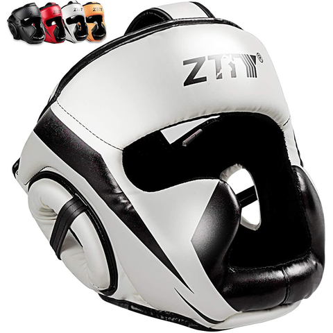 ZTTY-casco de boxeo de cobertura completa, protector de cabeza para equipos de gimnasio, Taekwondo, Muay Thai, entrenamiento de cuero PU, boxeo, Sparring ► Foto 1/6