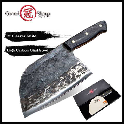 Grandsharp-cuchillo de Chef hecho a mano, utensilio de cocina de acero revestido de alto carbono forjado, cuchillo de carnicero para cortar, caja de regalo ► Foto 1/6