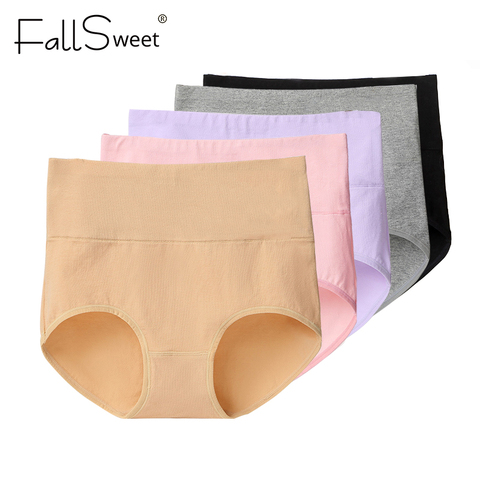 ¡FallSweet 5 unids/pack! Bragas de cintura alta para mujer, ropa interior adelgazante de algodón de talla grande ► Foto 1/6