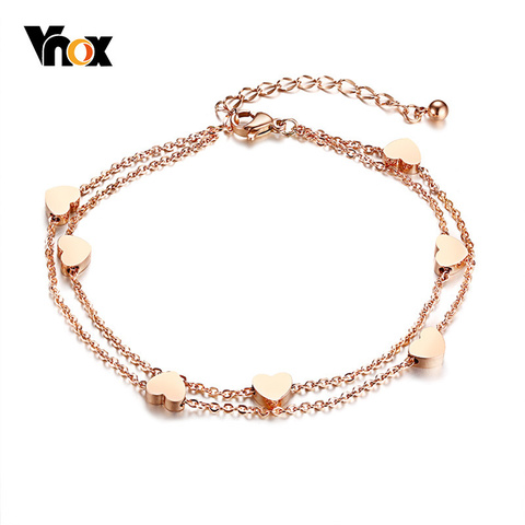 Vnox-Pulseras elegantes con dijes de amor y corazones para mujer, cadena doble, Color oro rosa ► Foto 1/6