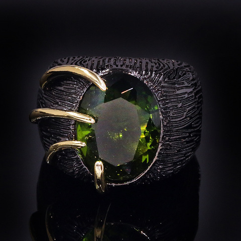 Anillos de boda de oro negro Vintage para mujer, sortija de cristal de circonita verde ovalada grande, joyería Bohemia para fiesta de compromiso ► Foto 1/6