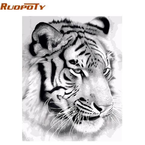 RUOPOTY marco Tigre animales DIY pintura por números pared arte cuadro acrílico lienzo pintura para decoración del hogar Envío Directo ► Foto 1/6