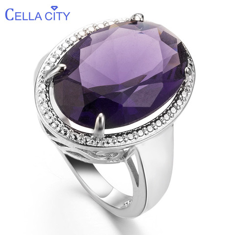 Cellacity-Anillos clásicos de plata 925 para mujer, joyas de plata de amatista con Forma ovalada, gemas, regalo de compromiso para mujer, venta al por mayor ► Foto 1/6