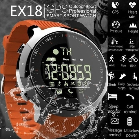 Reloj inteligente EX18 para hombre, pulsera deportiva resistente al agua 5ATM con podómetro, rastreador de mensajes, recordatorios, bluetooth, para natación al aire libre, GPS ► Foto 1/6