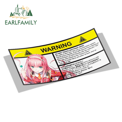 EARLFAMILY etiqueta engomada del coche para Darling In The Franxx cero dos advertencia bofetada pegatinas Anime vinilo ventana JDM etiqueta coche accesorios ► Foto 1/5