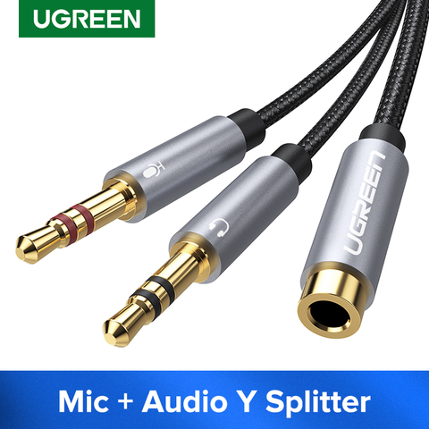 Ugreen-separador de auriculares para ordenador, 3,5mm, hembra a 2 macho, 3,5mm, Cable divisor de Audio Y micrófono, adaptador de auriculares a PC ► Foto 1/6