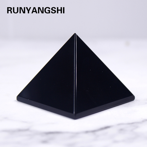 Rundangshi-Pirámide de cristal curativo, artesanía de cristal, Obsidiana Natural negro, cristal de cuarzo, decoración del hogar, piedras de superficie brillantes hermosas ► Foto 1/6