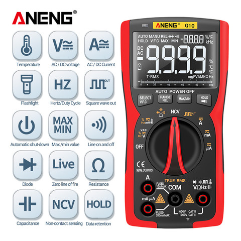 ANENG Q10 multimetro digital polimetro tester profesional multímetro analogico voltimetro comprobador de corriente amperimetro capacimetro metro ac/dc multimetros caja medidor electrico electricista frecuencimetro ► Foto 1/6