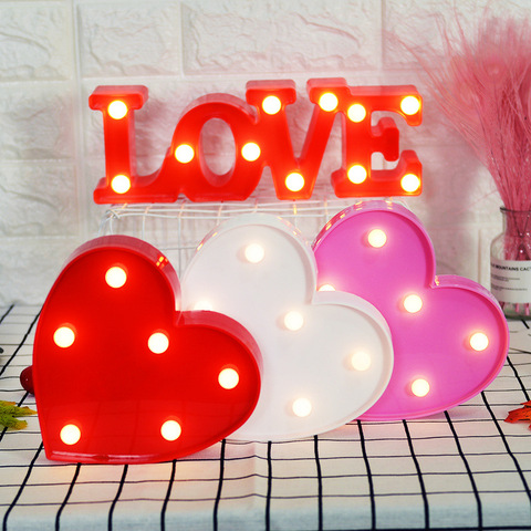 Lámparas decorativas 3D de corazón de amor, marquesina con letras con luces para interiores, luz LED nocturna, decoración de boda, regalo romántico para el Día de San Valentín ► Foto 1/6