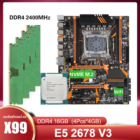 Kllisre X99 D4 placa base combo con Xeon E5 2678 V3 LGA2011-3 CPU 4 Uds X 4GB = 16GB 2400MHz DDR4 memoria ECC ► Foto 1/6