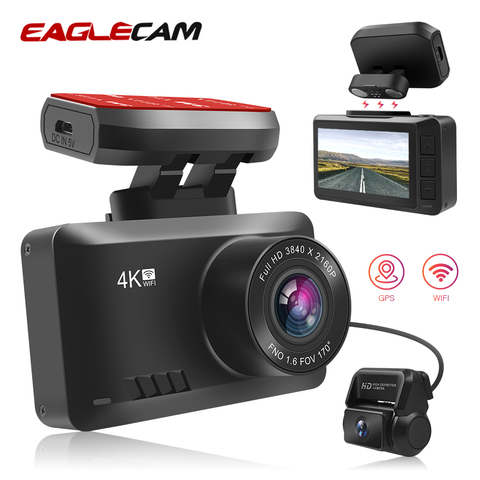 Cámara de salpicadero DVR 2160P Full HD 4K para coche, lente Dual con cámara trasera, GPS y WIFI, grabadora de vídeo, visión nocturna, 2,45