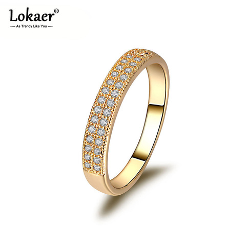 Lokaer-anillos y joyas de fiesta de compromiso para niña, de Color dorado/plateado, ajuste de pavé, 2 filas, sortija de aniversario de diamantes de imitación, lr171 ► Foto 1/6