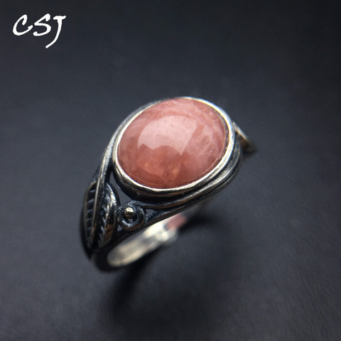 CSJ-Anillo de Rodocrosita Natural para mujer, Plata de Ley 925, piedras preciosas, joyería fina, compromiso de boda ► Foto 1/6