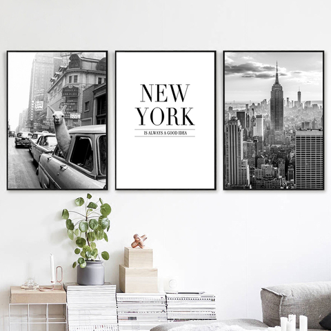 Póster blanco y negro para pared de la ciudad de Nueva York, impresiones en lienzo para escenario de calle, carteles e impresiones, imagen para decoración de sala de estar ► Foto 1/6