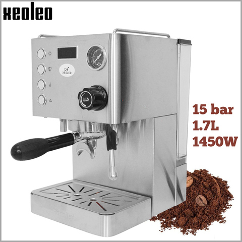 Xeoleo-cafetera expreso de acero inoxidable, máquina de café automática con bomba de 15 Bar, a presión ► Foto 1/6