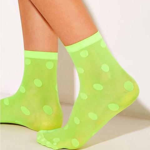 BKLD-Calcetines transparentes de malla para mujer, medias sexys de estilo Harajuku, de color verde neón, con lunares, de verano ► Foto 1/6