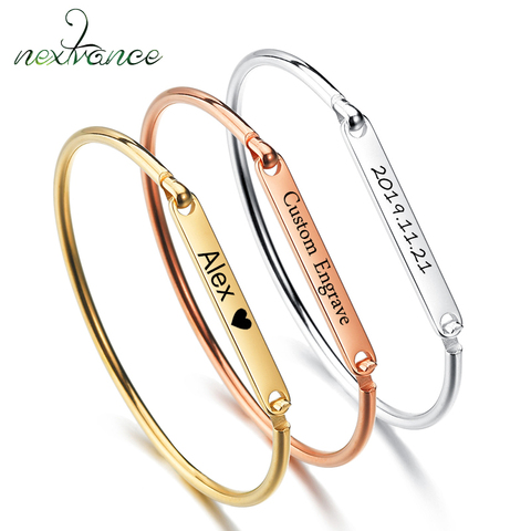 Nextvance-Pulseras personalizadas grabadas a mano para mujer, brazalete de acero inoxidable con nombre ► Foto 1/6