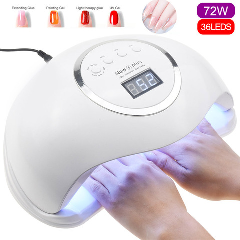 72W nuevo 5 Plus lámpara UV lámpara LED de uñas secador de uñas para todos los geles esmalte luz solar lampa led temporizador de detección infrarroja de manicura inteligente ► Foto 1/6