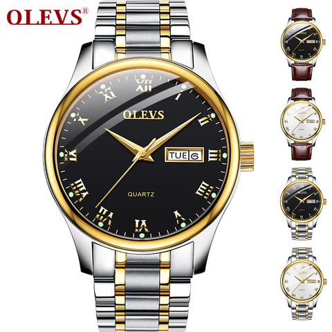 OLEVS-Reloj de pulsera luminoso de acero inoxidable para hombre, cronógrafo de cuarzo, con indicador de fecha, estilo informal, resistente al agua ► Foto 1/6