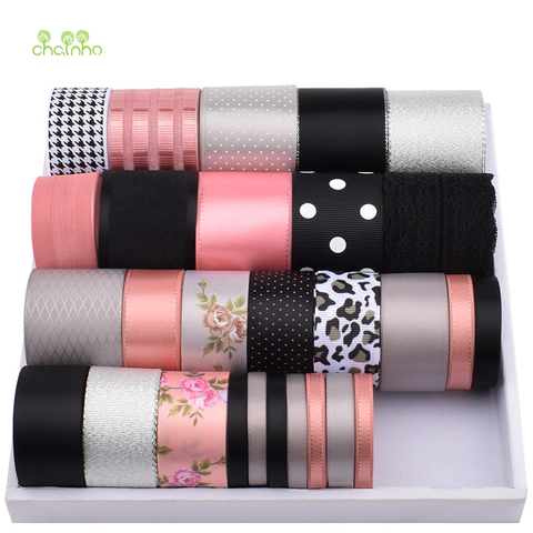 Conjunto de cintas de color negro mezclado y Rosa de alta calidad para regalos y manualidades hechas a mano DIY embalaje, accesorios adornos para pelo, HB131 ► Foto 1/6