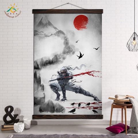 Impresiones y carteles de arte de pared, pintura sobre lienzo de Arte Moderno, póster de pared Vintage, imágenes artísticas, decoración del hogar, Ninja Samurai oscuro ► Foto 1/6