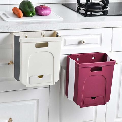 Plegable contenedores de residuos cubo de basura para cocina plegable coche basura montado en la pared de cubo de basura para baño de almacenamiento de residuos de cubo ► Foto 1/6