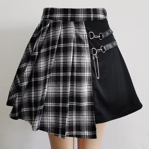 2022 nueva moda mujer Mini faldas casuales Moda básica todo encuentro Plaid Vintage alto Irregular de la cintura de la Universidad viento falda ► Foto 1/6