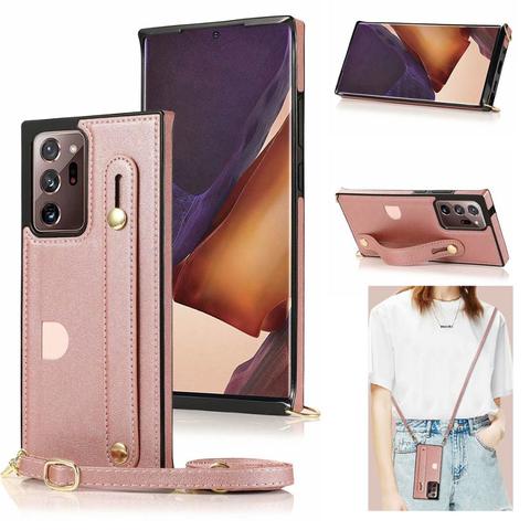 Funda con cordón cruzado para Samsung Note 20, Ultra, correa de mano de cuero, funda de teléfono con ranura para tarjeta para Galaxy S20, S21, S10, S9 ► Foto 1/6