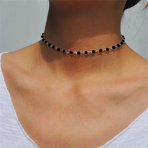 Collar sencillo con cuentas blancas y negras para mujer, joyería de diseño, Gargantilla hecha a mano, 2022 ► Foto 1/6