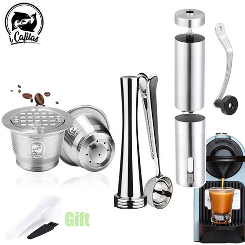 ICafilas-cápsulas de café reutilizables para Nespresso, filtros de café de acero inoxidable rellenables, cápsulas de café Espresso con cuchara de seguridad ► Foto 1/6