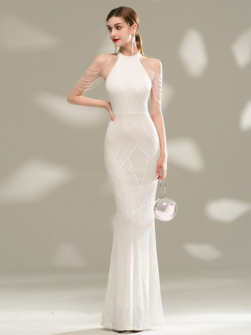 YIDINGZS-vestido de noche largo de lentejuelas, elegante, sin hombros, Blanco nuevo, 2022 ► Foto 1/6