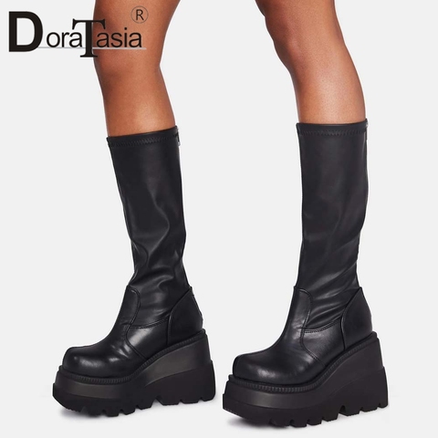 DORATASIA de gran tamaño 35-43 diseño de marca señoras botas con plataforma alta moda cremallera de tacón alto botas de las mujeres 2022 cuñas zapatos de mujer ► Foto 1/6