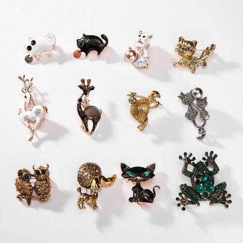 Rinhoo-broches de gato animado de Navidad para mujer, pequeño ciervo, Tortuga, búho, perro, Rana, Animal, pines de cristal esmaltado para fiesta, insignias de joyería ► Foto 1/6