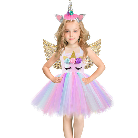 Vestido navideño de unicornio con lentejuelas para niña, baile de Ballet, vestido de princesa, cumpleaños, tutú, regalo de fiesta, disfraz de Halloween, alas ► Foto 1/6