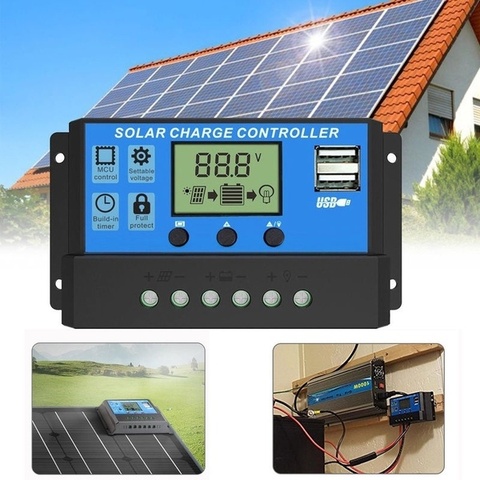 Regulador de carga Panel Solar, colector 30A 20A 10A 12V-24V Automático 5V, pantalla USB Dual para baterías de plomo y ácido LCD ► Foto 1/6