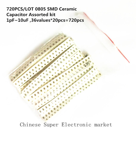 720 Uds./lote 0805 SMD kit surtido de condensadores de cerámica 1pF ~ 10uF ,36 valores * 20 Uds = 720 Uds Kit de muestras Kit Diy electrónico ► Foto 1/5