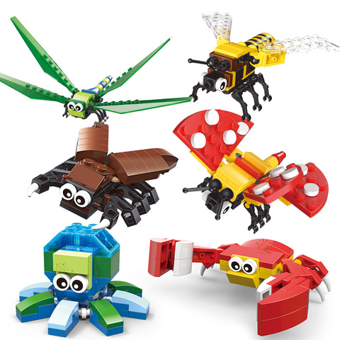 HUIQIBAO 6 unids/set insecto serie animales de bloques de construcción de cangrejo clásico creador de ciudades educativos juguetes para niños de regalo ► Foto 1/6