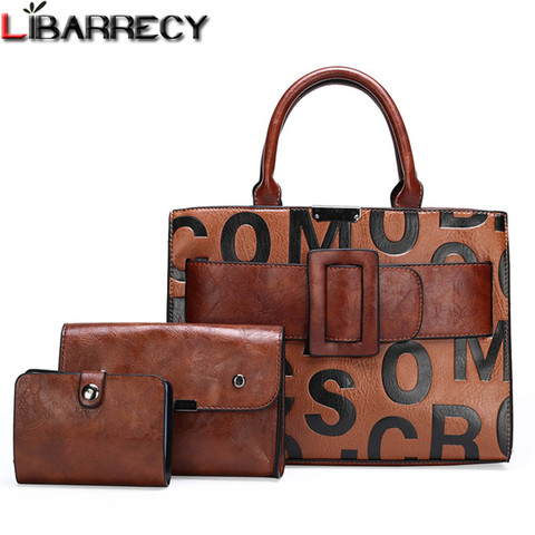 Conjunto de 3 bolsos Vintage de cuero con hebilla para mujer, bolso de hombro tipo bandolera con hebilla de cinturón grande ► Foto 1/6