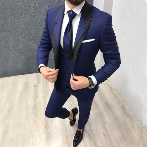 De azul marino de corte Slim traje de boda traje para hombres trajes de novio esmóquines 3 piezas boda trajes de fiesta de boda, traje para hombre ► Foto 1/6